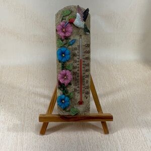 Vintage 3D Hanging Resin Thermometer Flowers Hummingbird